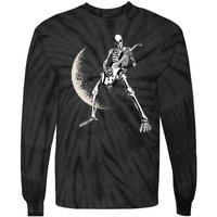 Rock And Roll Skeleton Moon Guitar Tie-Dye Long Sleeve Shirt