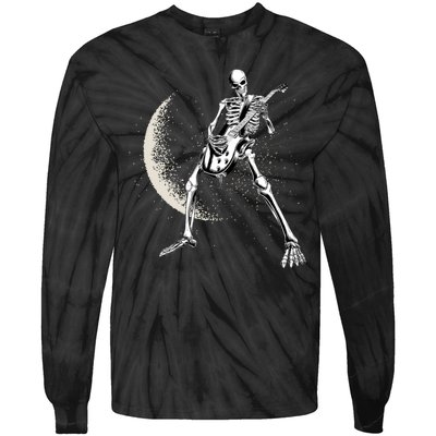 Rock And Roll Skeleton Moon Guitar Tie-Dye Long Sleeve Shirt