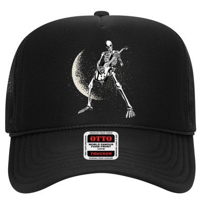 Rock And Roll Skeleton Moon Guitar Trucker Hat
