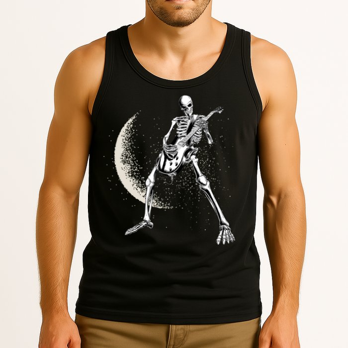 Rock And Roll Skeleton Moon Guitar Tank Top