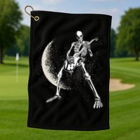 Rock And Roll Skeleton Moon Guitar Golf Towel