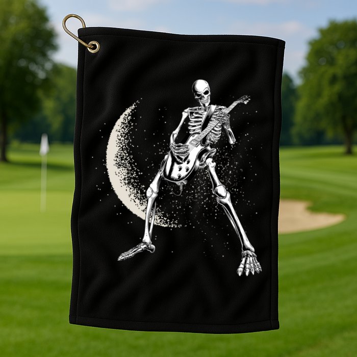 Rock And Roll Skeleton Moon Guitar Golf Towel