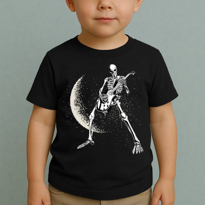 Rock And Roll Skeleton Moon Guitar Toddler T-Shirt