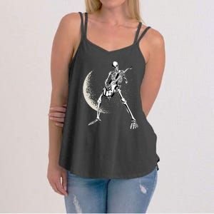 Rock And Roll Skeleton Moon Guitar Women's Strappy Tank