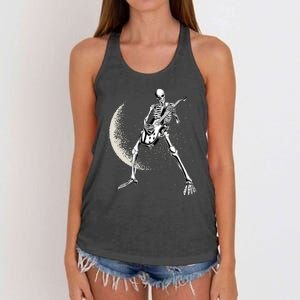 Rock And Roll Skeleton Moon Guitar Women's Knotted Racerback Tank