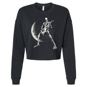 Rock And Roll Skeleton Moon Guitar Cropped Pullover Crew