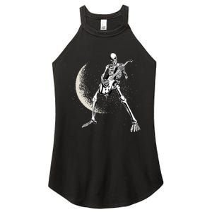 Rock And Roll Skeleton Moon Guitar Women's Perfect Tri Rocker Tank