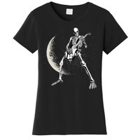 Rock And Roll Skeleton Moon Guitar Women's T-Shirt