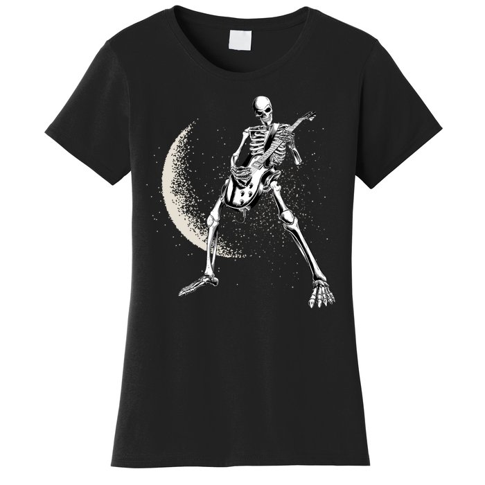 Rock And Roll Skeleton Moon Guitar Women's T-Shirt