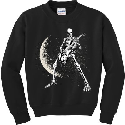 Rock And Roll Skeleton Moon Guitar Kids Sweatshirt