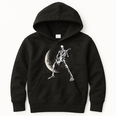 Rock And Roll Skeleton Moon Guitar Kids Hoodie