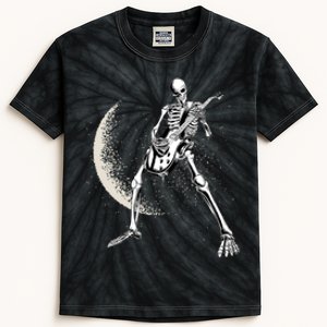 Rock And Roll Skeleton Moon Guitar Kids Tie-Dye T-Shirt