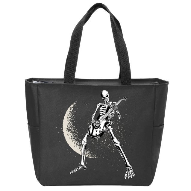 Rock And Roll Skeleton Moon Guitar Zip Tote Bag
