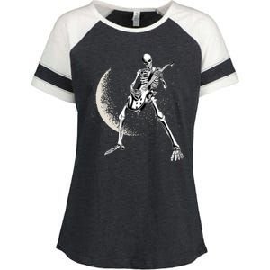 Rock And Roll Skeleton Moon Guitar Enza Ladies Jersey Colorblock Tee