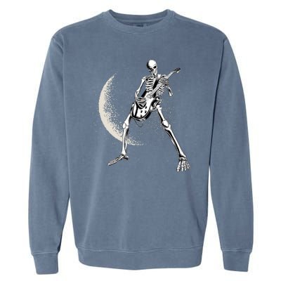 Rock And Roll Skeleton Moon Guitar Garment-Dyed Sweatshirt