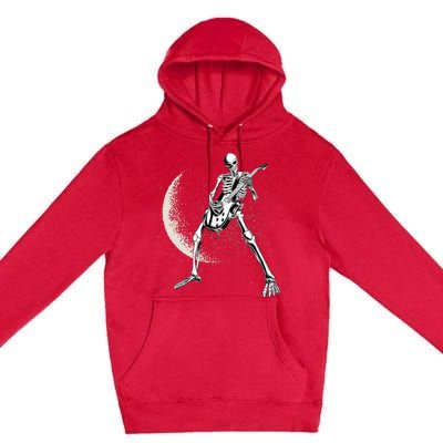 Rock And Roll Skeleton Moon Guitar Premium Pullover Hoodie