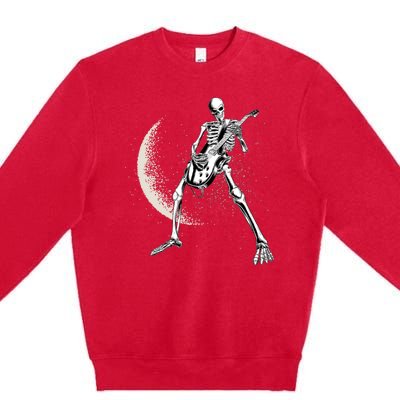 Rock And Roll Skeleton Moon Guitar Premium Crewneck Sweatshirt