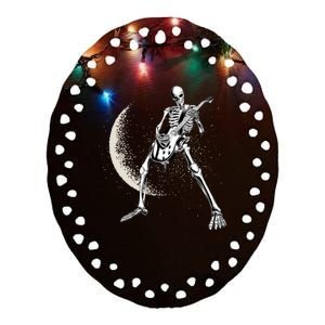 Rock And Roll Skeleton Moon Guitar Ceramic Oval Ornament