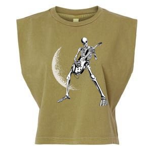 Rock And Roll Skeleton Moon Guitar Garment-Dyed Women's Muscle Tee