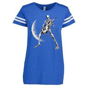 Rock And Roll Skeleton Moon Guitar Enza Ladies Jersey Football T-Shirt