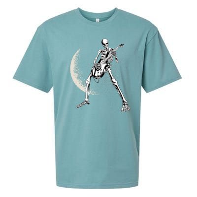 Rock And Roll Skeleton Moon Guitar Sueded Cloud Jersey T-Shirt