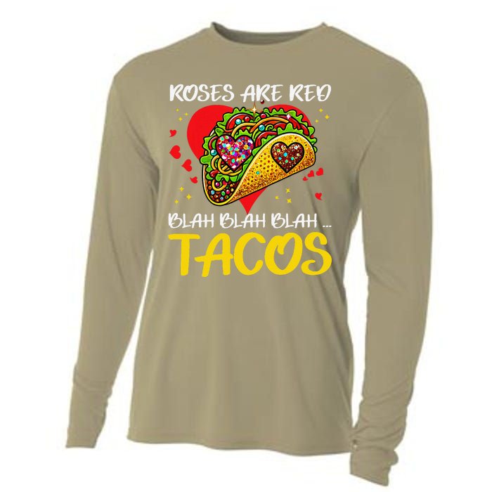 Roses Are Red Blah Tacos Funny Valentine Day Cooling Performance Long Sleeve Crew