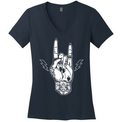 Rock And Roll Festival Art Tattoo Women's V-Neck T-Shirt