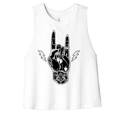 Rock And Roll Festival Art Tattoo Women's Racerback Cropped Tank