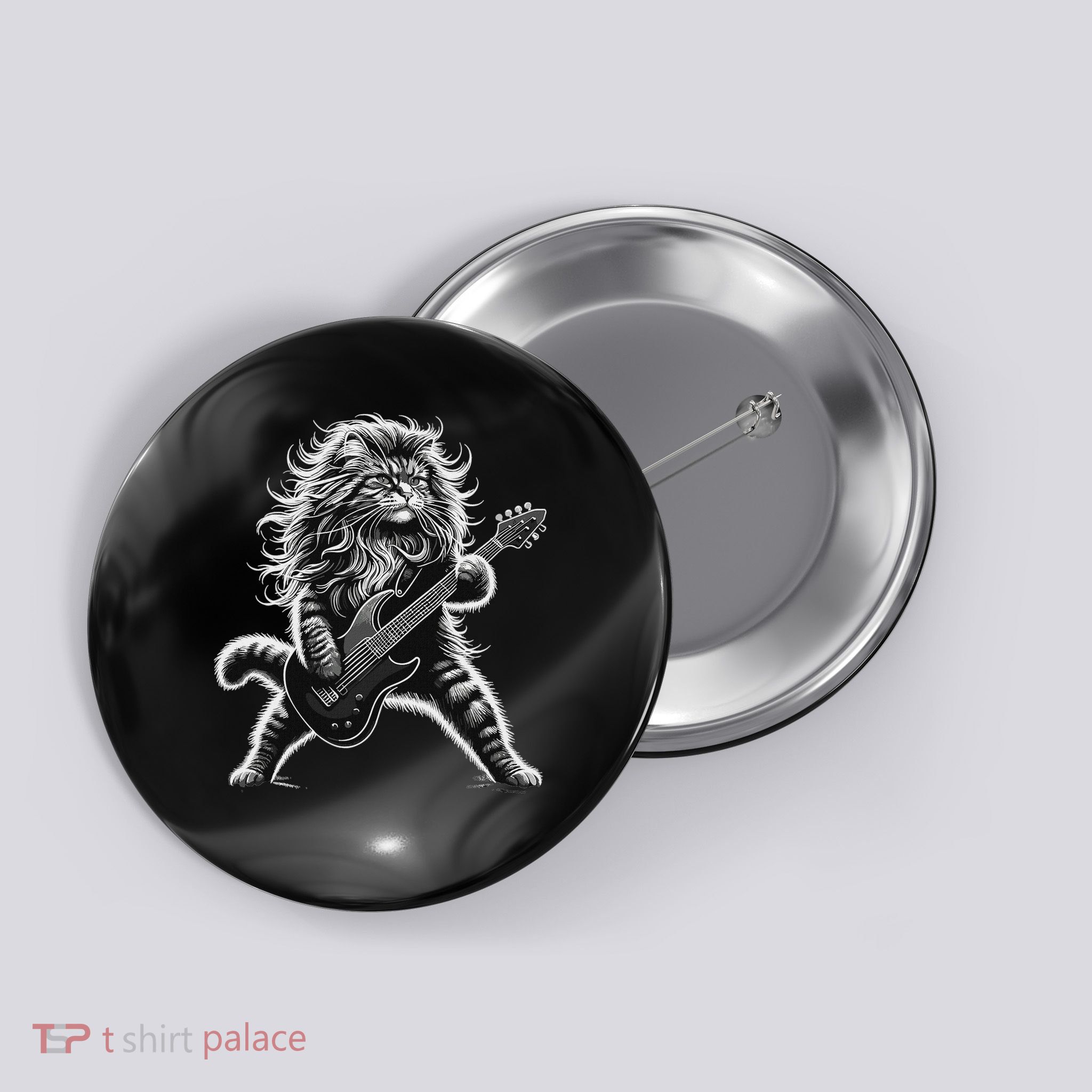 Rock And Roll Cat Playing Guitar Button