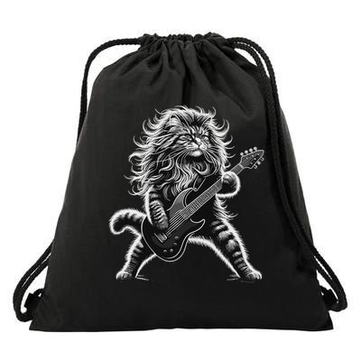 Rock And Roll Cat Playing Guitar Drawstring Bag