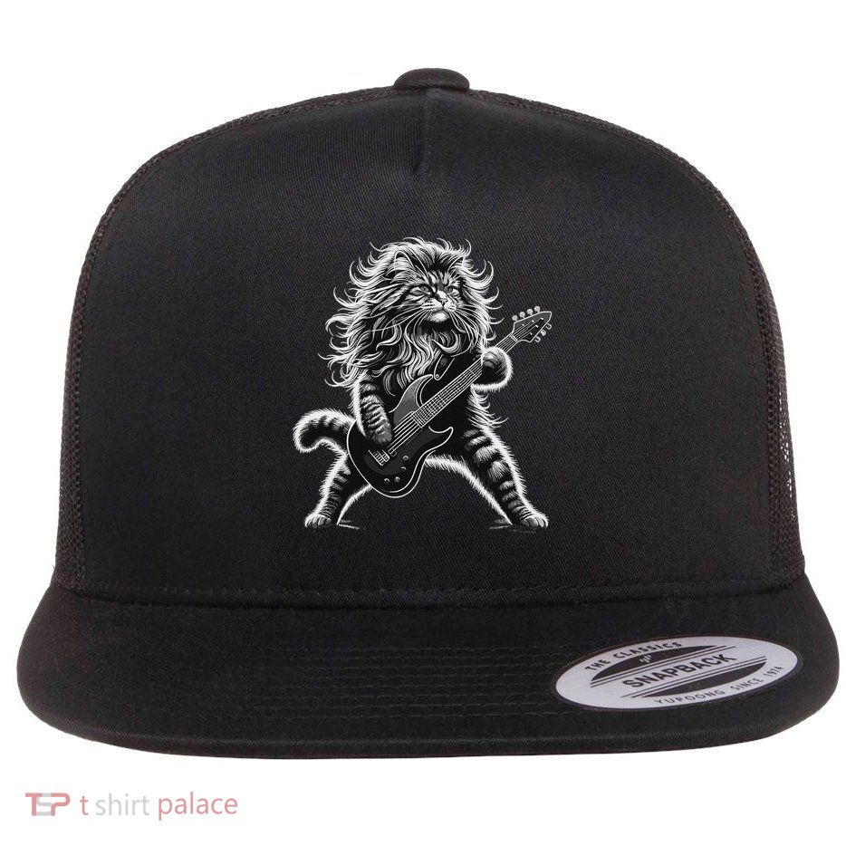 Rock And Roll Cat Playing Guitar Flatbill Hat