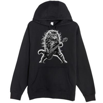 Rock And Roll Cat Playing Guitar Premium Pullover Hoodie