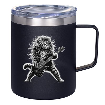 Rock And Roll Cat Playing Guitar 12oz Stainless Steel Coffee Mug