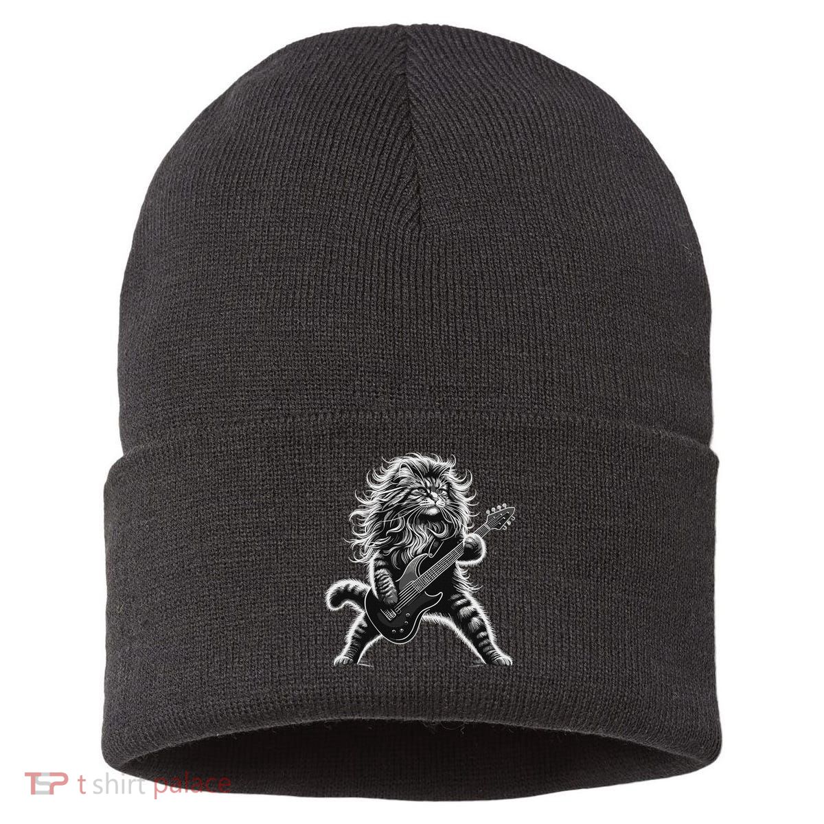 Rock And Roll Cat Playing Guitar Sustainable Knit Beanie