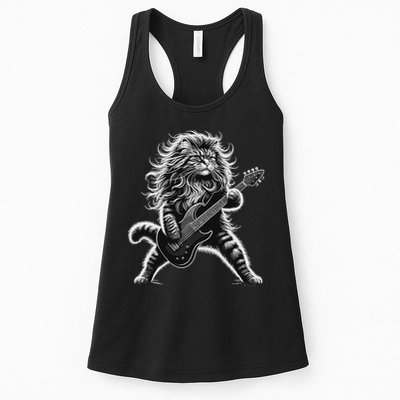 Rock And Roll Cat Playing Guitar Womens Tank Top