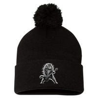 Rock And Roll Cat Playing Guitar Pom Pom 12in Knit Beanie