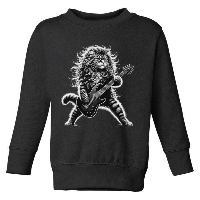 Rock And Roll Cat Playing Guitar Toddler Sweatshirt