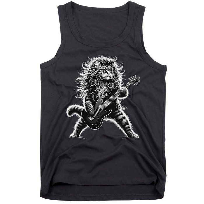 Rock And Roll Cat Playing Guitar Tank Top