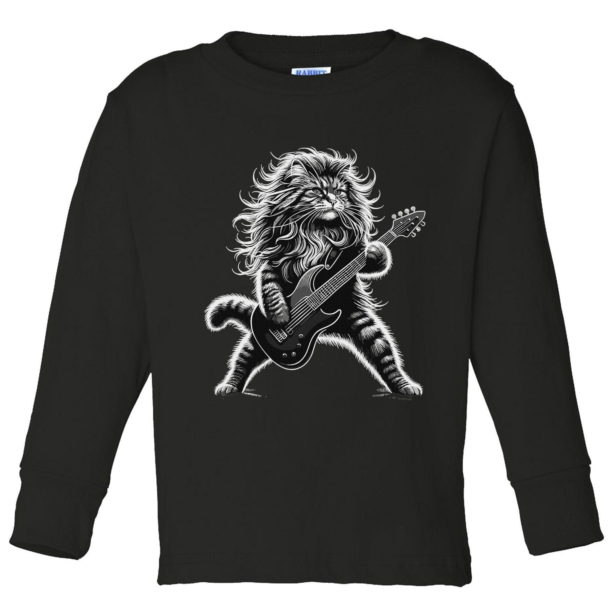 Rock And Roll Cat Playing Guitar Toddler Long Sleeve Shirt