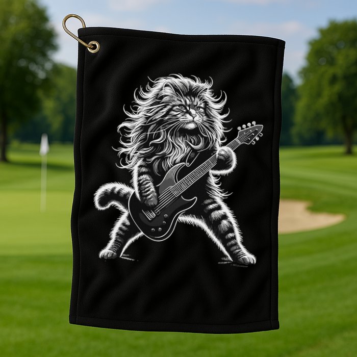 Rock And Roll Cat Playing Guitar Golf Towel