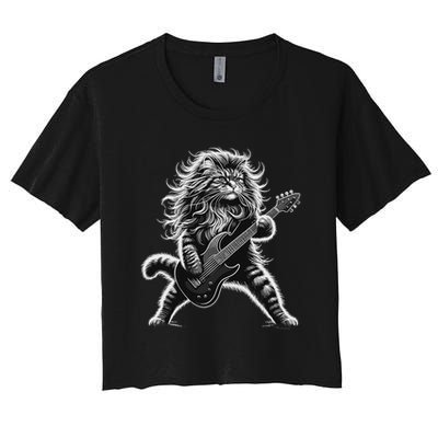 Rock And Roll Cat Playing Guitar Crop Top