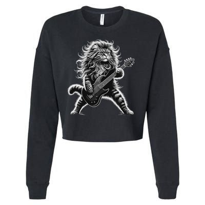 Rock And Roll Cat Playing Guitar Cropped Pullover Crew