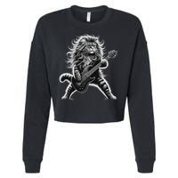 Rock And Roll Cat Playing Guitar Cropped Pullover Crew