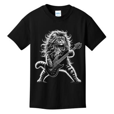Rock And Roll Cat Playing Guitar Kids T-Shirt