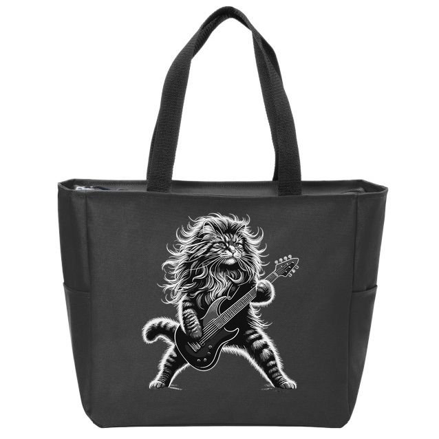Rock And Roll Cat Playing Guitar Zip Tote Bag
