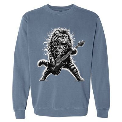 Rock And Roll Cat Playing Guitar Garment-Dyed Sweatshirt