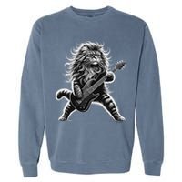 Rock And Roll Cat Playing Guitar Garment-Dyed Sweatshirt