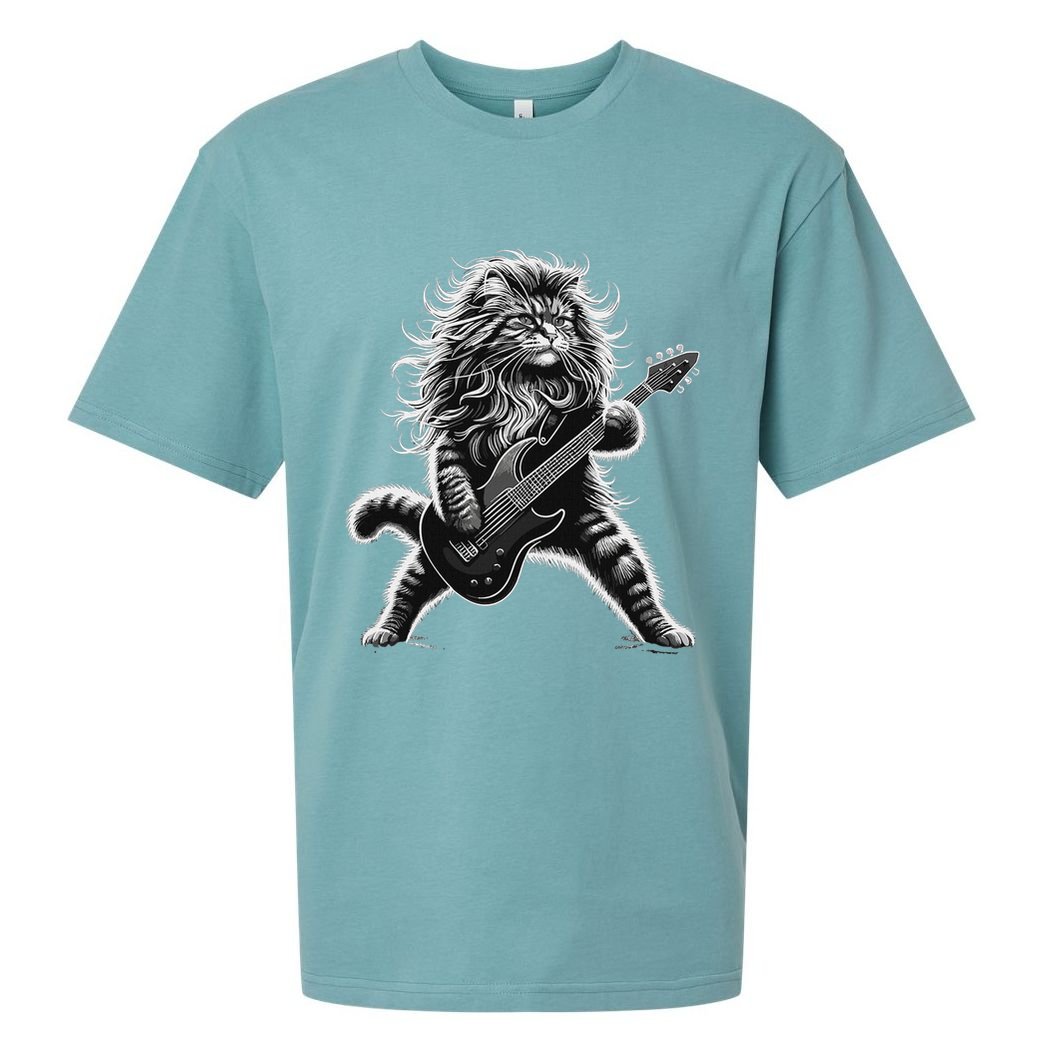 Rock And Roll Cat Playing Guitar Sueded Cloud Jersey T-Shirt
