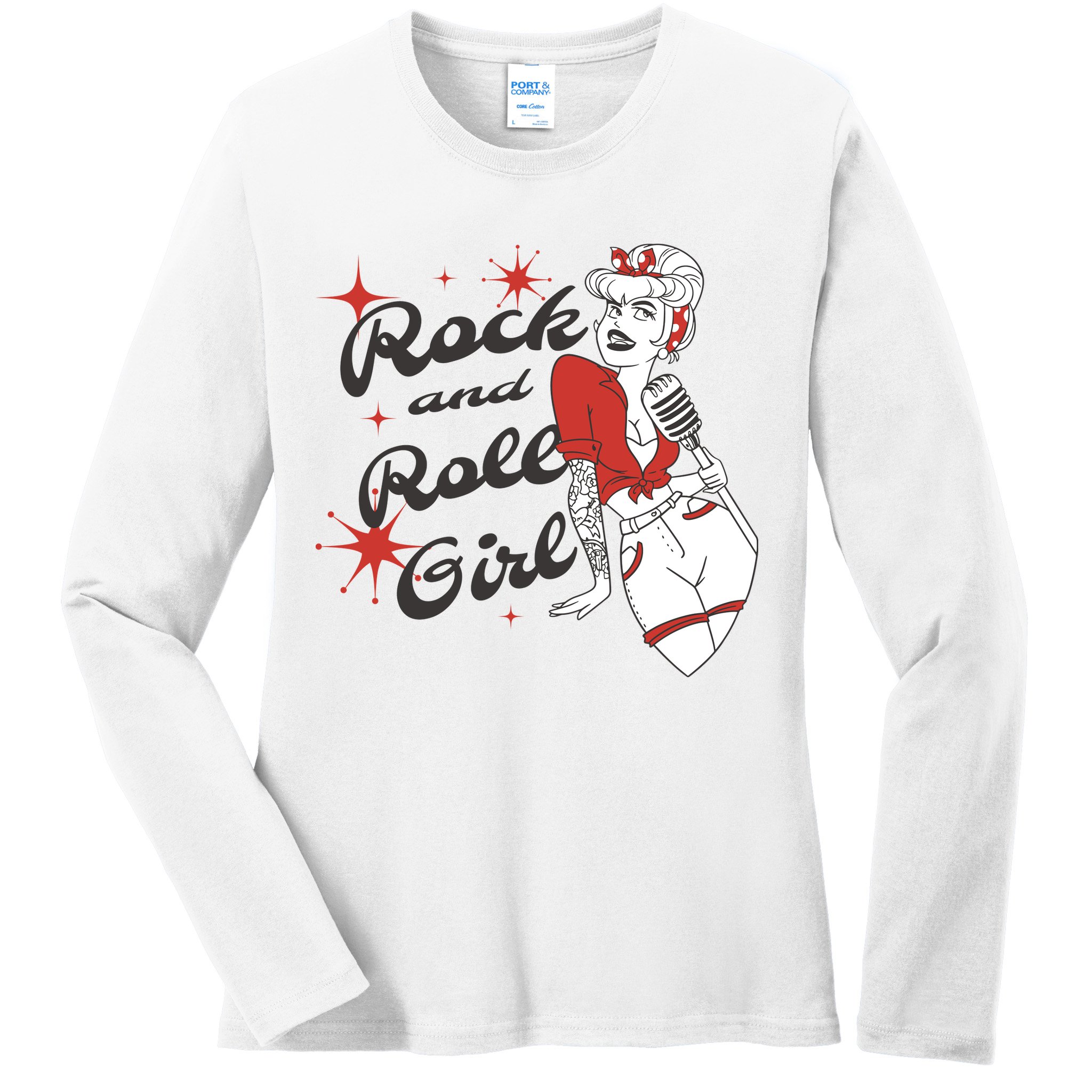 Rock And Roll Girl Vintage Ladies Long Sleeve Shirt