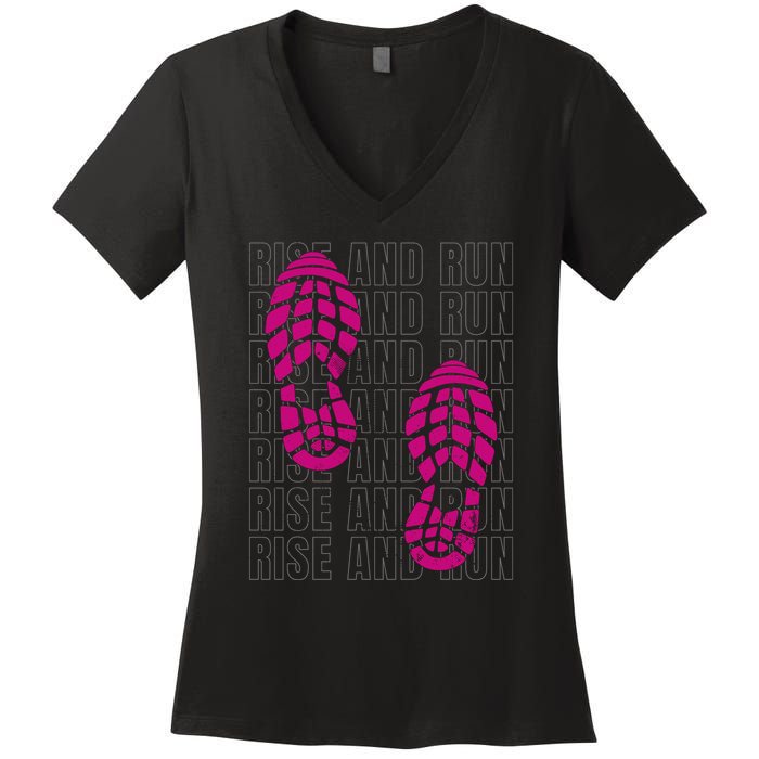 Rise And Run Pink Print Women's V-Neck T-Shirt